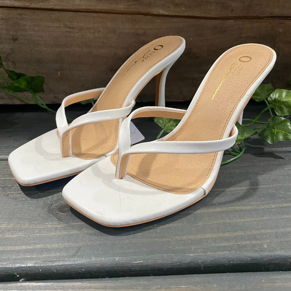Olivia White Square Toe Heeled Sandal